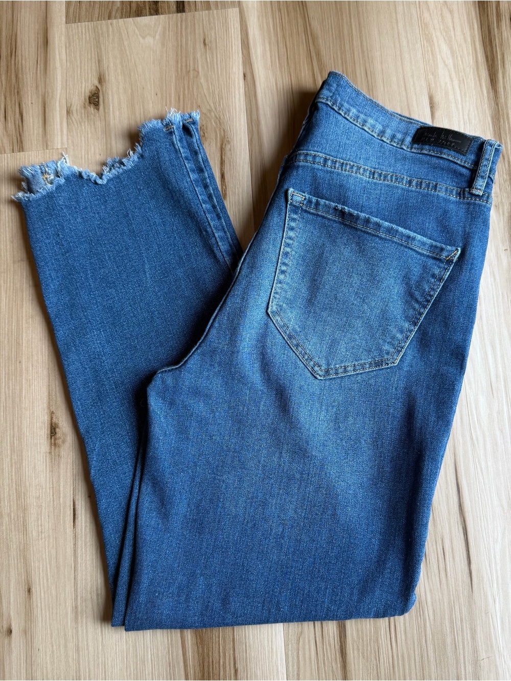 Women’s Nicole Miller Super High Rise Straight Leg Raw Hem Blue Jeans - Nomad